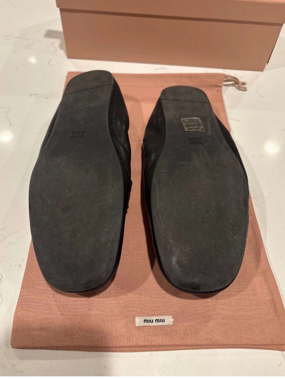 Miu Miu Black nappa Leather Ruches Loafers with gold logo size 39 with box - Picture 7 of 16